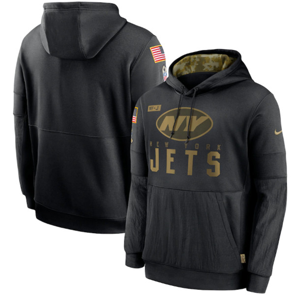 Men's New York Jets Black NFL 2020 Salute To Service Sideline Performance Pullover Hoodie